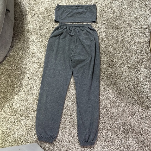 Grey Cotton Two Piece Jogger and Crop Set - Picture 5 of 5